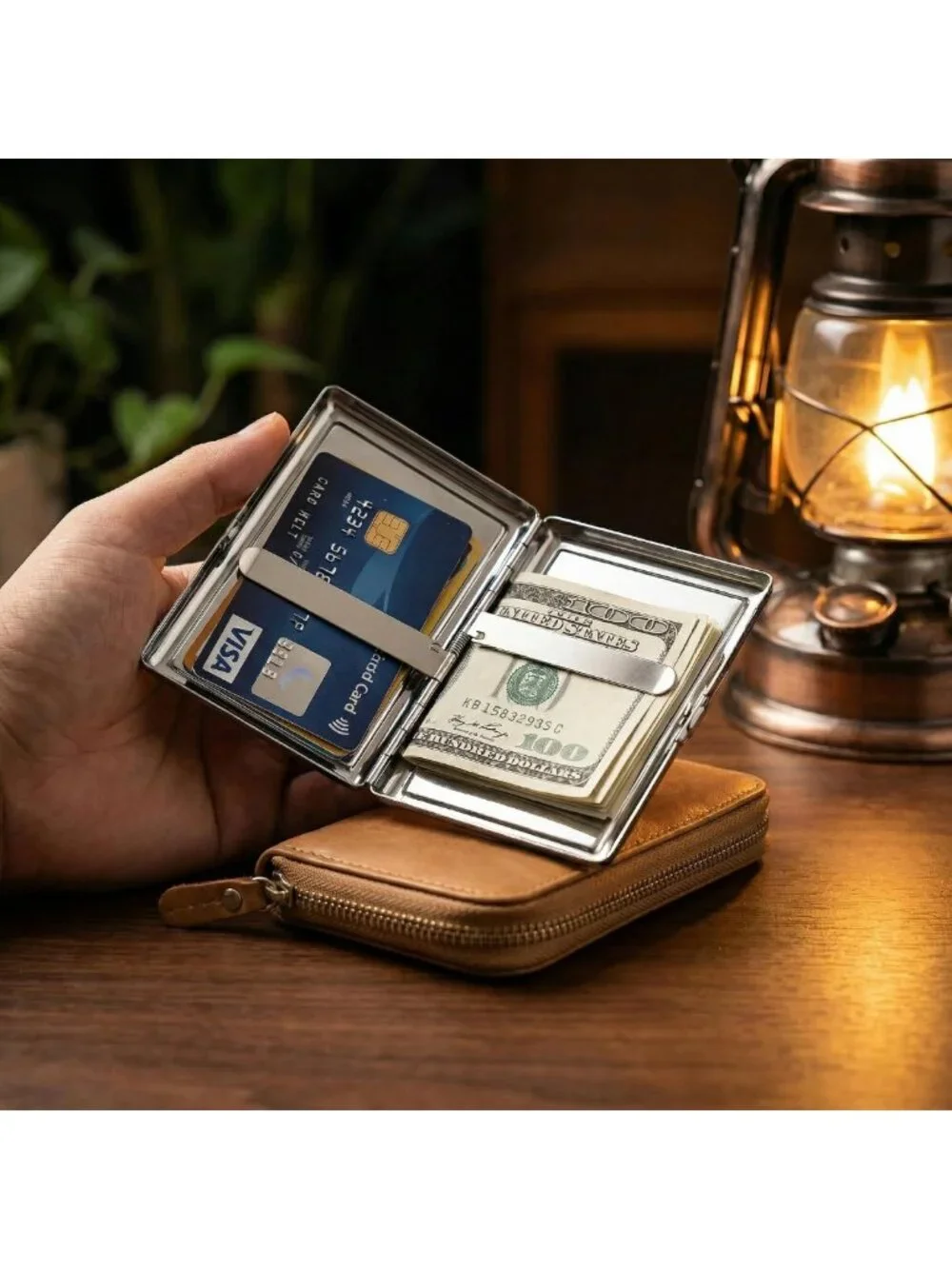 Vintage Art Deco Slim Metal Wallet - Versatile Card & Cash Case for Men & Women